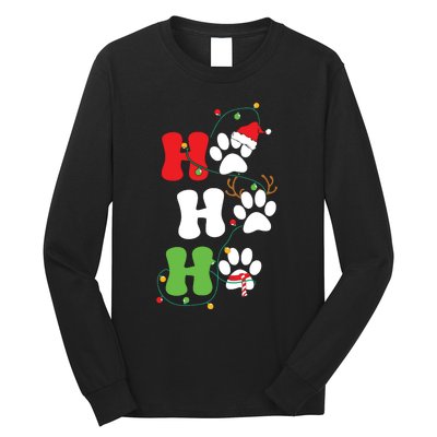 Ho Ho Ho Christmas Dog Paws Vintage Christmas Long Sleeve Shirt