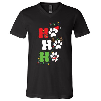 Ho Ho Ho Christmas Dog Paws Vintage Christmas V-Neck T-Shirt