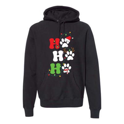 Ho Ho Ho Christmas Dog Paws Vintage Christmas Premium Hoodie