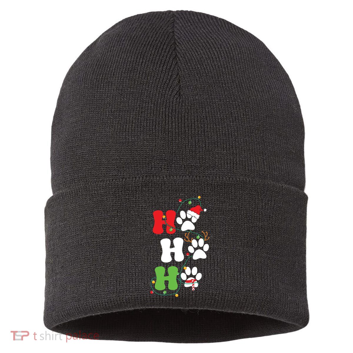 Ho Ho Ho Christmas Dog Paws Vintage Christmas Sustainable Knit Beanie