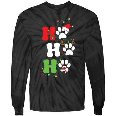 Ho Ho Ho Christmas Dog Paws Vintage Christmas Tie-Dye Long Sleeve Shirt