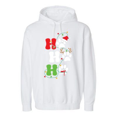 Ho Ho Ho Christmas Dog Paws Vintage Christmas Garment-Dyed Fleece Hoodie