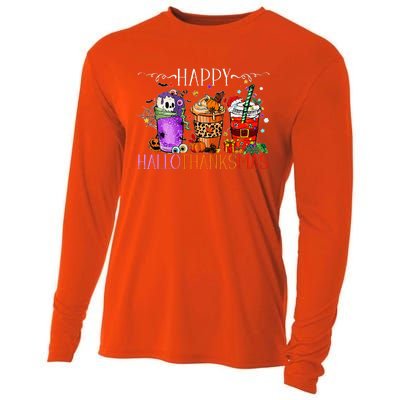 Happy Hallothanksmas Halloween Thanksgiving Christmas Cooling Performance Long Sleeve Crew