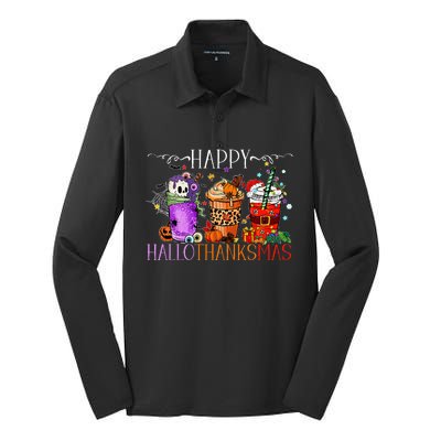 Happy Hallothanksmas Halloween Thanksgiving Christmas Silk Touch Performance Long Sleeve Polo