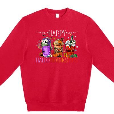 Happy Hallothanksmas Halloween Thanksgiving Christmas Premium Crewneck Sweatshirt