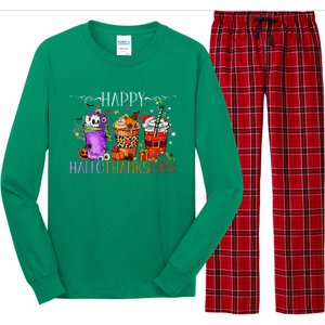 Happy Hallothanksmas Halloween Thanksgiving Christmas Long Sleeve Pajama Set