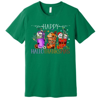 Happy Hallothanksmas Halloween Thanksgiving Christmas Premium T-Shirt