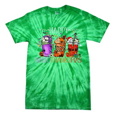 Happy Hallothanksmas Halloween Thanksgiving Christmas Tie-Dye T-Shirt