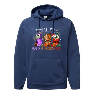 Happy Hallothanksmas Halloween Thanksgiving Christmas Performance Fleece Hoodie