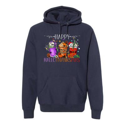 Happy Hallothanksmas Halloween Thanksgiving Christmas Premium Hoodie