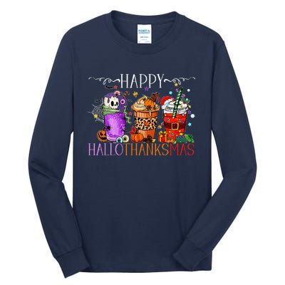 Happy Hallothanksmas Halloween Thanksgiving Christmas Tall Long Sleeve T-Shirt