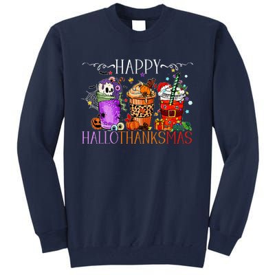 Happy Hallothanksmas Halloween Thanksgiving Christmas Tall Sweatshirt