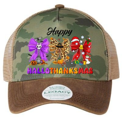 Happy Hallothanksmas Halloween Thanksgiving Christmas Bow Legacy Tie Dye Trucker Hat