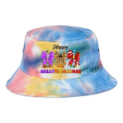 Happy Hallothanksmas Halloween Thanksgiving Christmas Bow Tie Dye Newport Bucket Hat