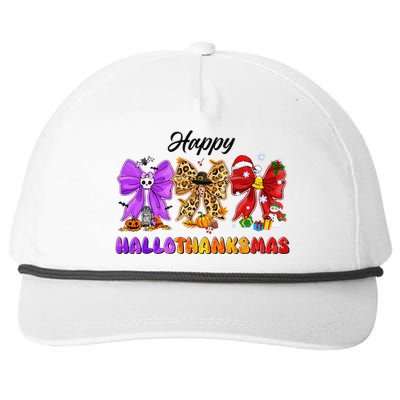 Happy Hallothanksmas Halloween Thanksgiving Christmas Bow Snapback Five-Panel Rope Hat