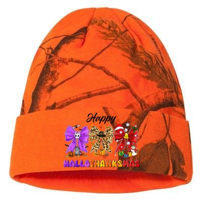 Happy Hallothanksmas Halloween Thanksgiving Christmas Bow Kati Licensed 12" Camo Beanie