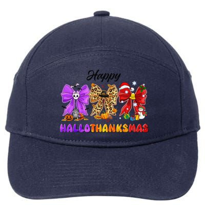 Happy Hallothanksmas Halloween Thanksgiving Christmas Bow 7-Panel Snapback Hat