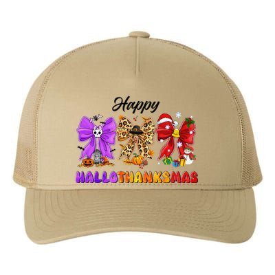 Happy Hallothanksmas Halloween Thanksgiving Christmas Bow Yupoong Adult 5-Panel Trucker Hat