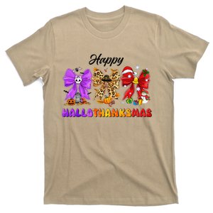 Happy Hallothanksmas Halloween Thanksgiving Christmas Bow T-Shirt