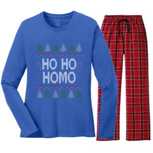 Ho Ho Ho Homo Homosexual Lgbt Gay Ugly Christmas Gift Women's Long Sleeve Flannel Pajama Set 