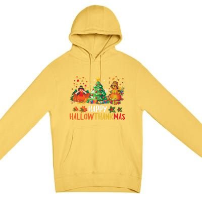 Happy Hallothanksmas Halloween Thanksgiving Merry Christmas Gift Premium Pullover Hoodie