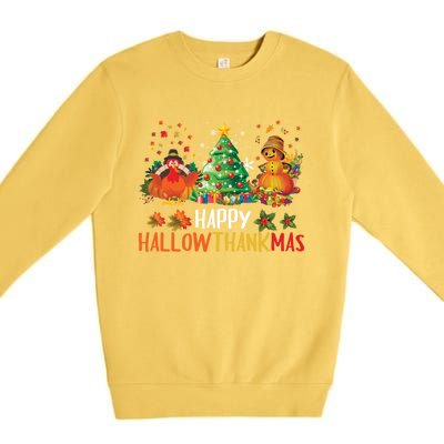 Happy Hallothanksmas Halloween Thanksgiving Merry Christmas Gift Premium Crewneck Sweatshirt