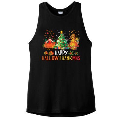 Happy Hallothanksmas Halloween Thanksgiving Merry Christmas Gift Ladies PosiCharge Tri-Blend Wicking Tank