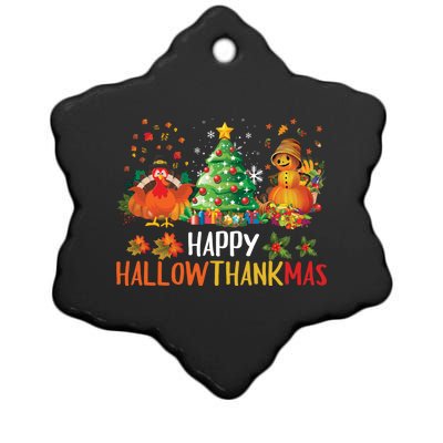 Happy Hallothanksmas Halloween Thanksgiving Merry Christmas Gift Ceramic Star Ornament