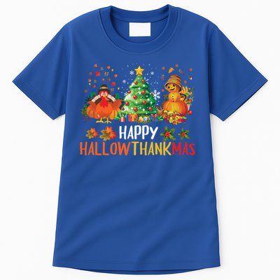 Happy Hallothanksmas Halloween Thanksgiving Merry Christmas Gift Tall T-Shirt