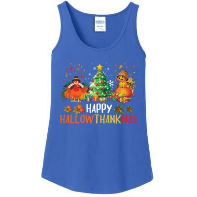 Happy Hallothanksmas Halloween Thanksgiving Merry Christmas Gift Ladies Essential Tank