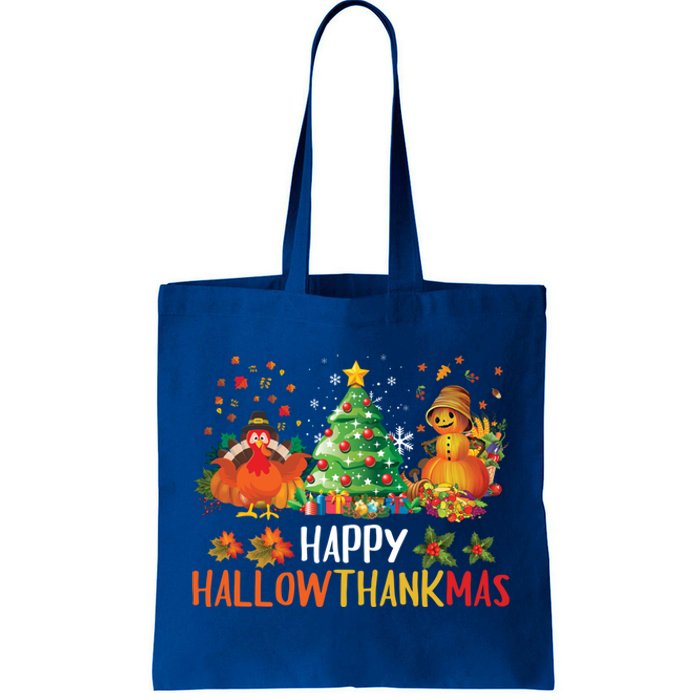 Happy Hallothanksmas Halloween Thanksgiving Merry Christmas Gift Tote Bag