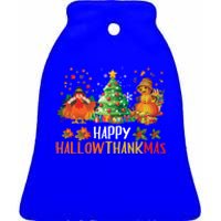 Happy Hallothanksmas Halloween Thanksgiving Merry Christmas Gift Ceramic Bell Ornament