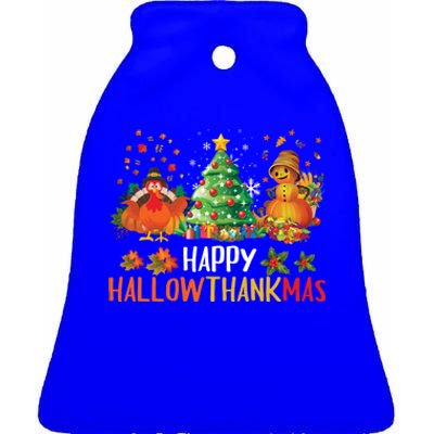 Happy Hallothanksmas Halloween Thanksgiving Merry Christmas Gift Ceramic Bell Ornament