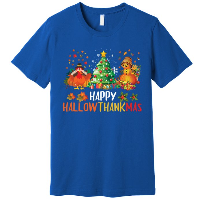 Happy Hallothanksmas Halloween Thanksgiving Merry Christmas Gift Premium T-Shirt