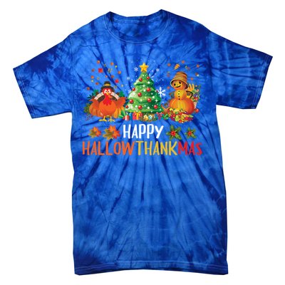 Happy Hallothanksmas Halloween Thanksgiving Merry Christmas Gift Tie-Dye T-Shirt