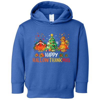 Happy Hallothanksmas Halloween Thanksgiving Merry Christmas Gift Toddler Hoodie