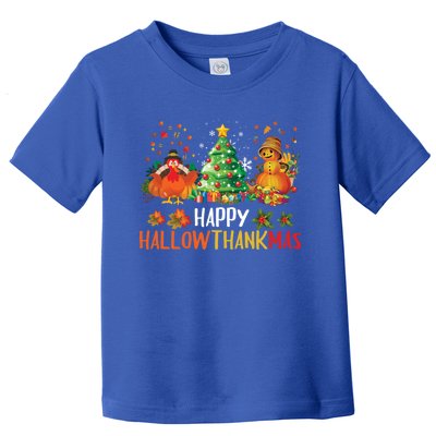 Happy Hallothanksmas Halloween Thanksgiving Merry Christmas Gift Toddler T-Shirt