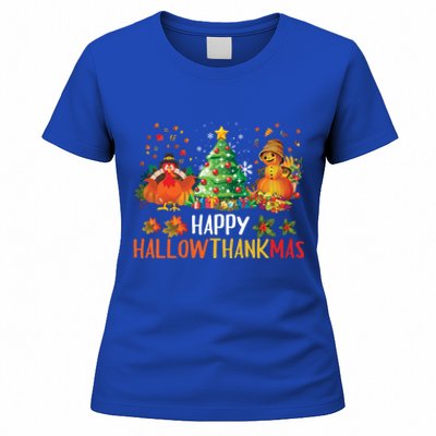 Happy Hallothanksmas Halloween Thanksgiving Merry Christmas Gift Women's T-Shirt