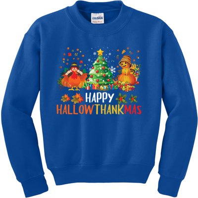 Happy Hallothanksmas Halloween Thanksgiving Merry Christmas Gift Kids Sweatshirt