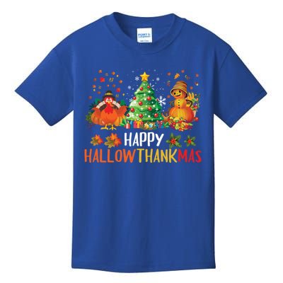 Happy Hallothanksmas Halloween Thanksgiving Merry Christmas Gift Kids T-Shirt