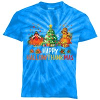 Happy Hallothanksmas Halloween Thanksgiving Merry Christmas Gift Kids Tie-Dye T-Shirt