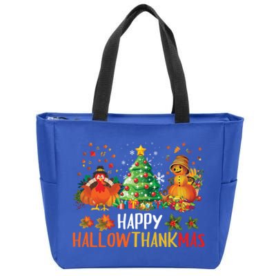 Happy Hallothanksmas Halloween Thanksgiving Merry Christmas Gift Zip Tote Bag