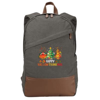 Happy Hallothanksmas Halloween Thanksgiving Merry Christmas Gift Cotton Canvas Backpack