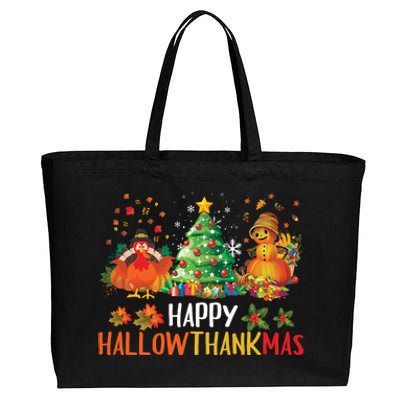 Happy Hallothanksmas Halloween Thanksgiving Merry Christmas Gift Cotton Canvas Jumbo Tote