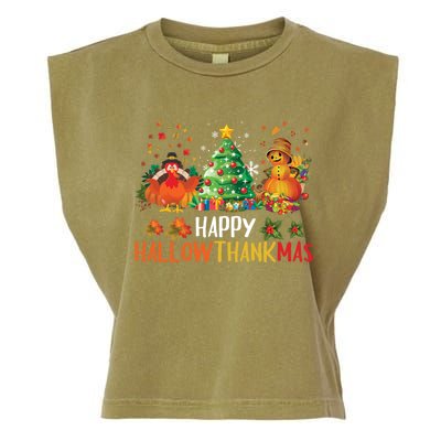 Happy Hallothanksmas Halloween Thanksgiving Merry Christmas Gift Garment-Dyed Women's Muscle Tee