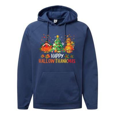 Happy Hallothanksmas Halloween Thanksgiving Merry Christmas Gift Performance Fleece Hoodie