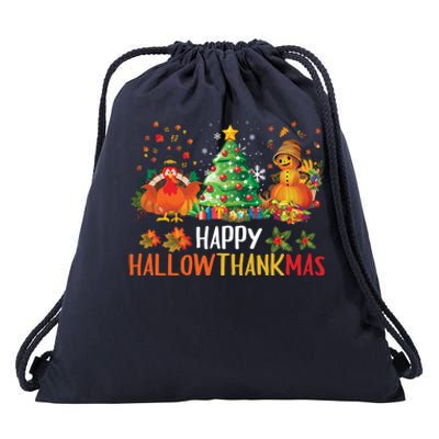 Happy Hallothanksmas Halloween Thanksgiving Merry Christmas Gift Drawstring Bag