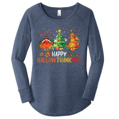 Happy Hallothanksmas Halloween Thanksgiving Merry Christmas Gift Women's Perfect Tri Tunic Long Sleeve Shirt