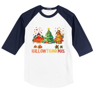 Happy Hallothanksmas Halloween Thanksgiving Merry Christmas Gift Baseball Sleeve Shirt