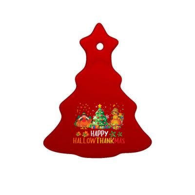 Happy Hallothanksmas Halloween Thanksgiving Merry Christmas Gift Ceramic Tree Ornament